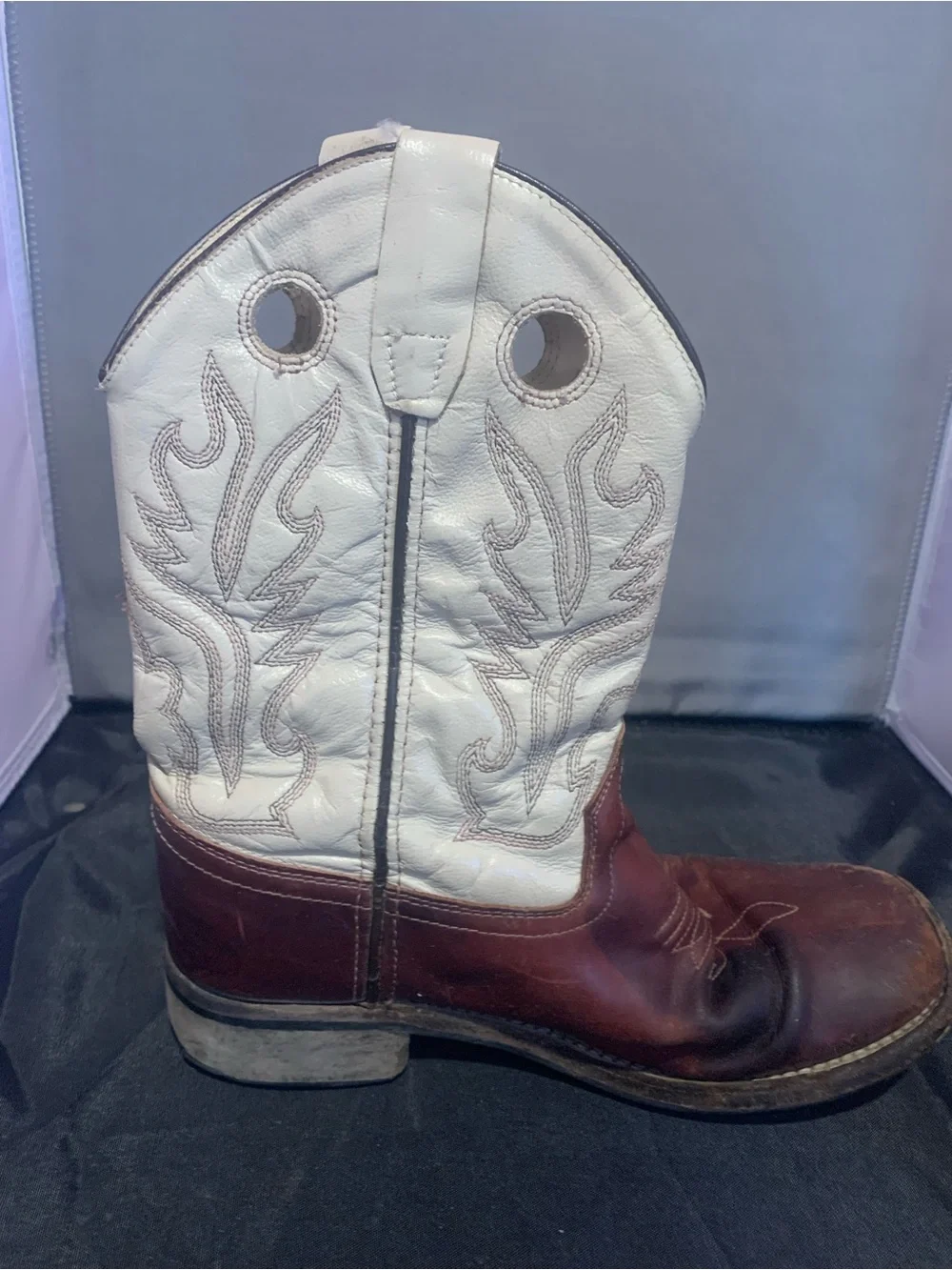 Kid’s ( Unisex ) Old West White and Brown Two-Tone Leather Cowboy Boots